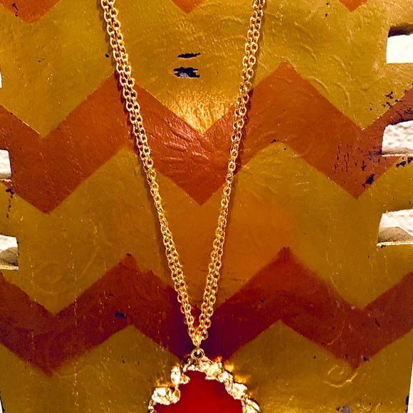 Free People | Gold Tone Statement Necklace With Pink Stone, New - Picture 6 of 8